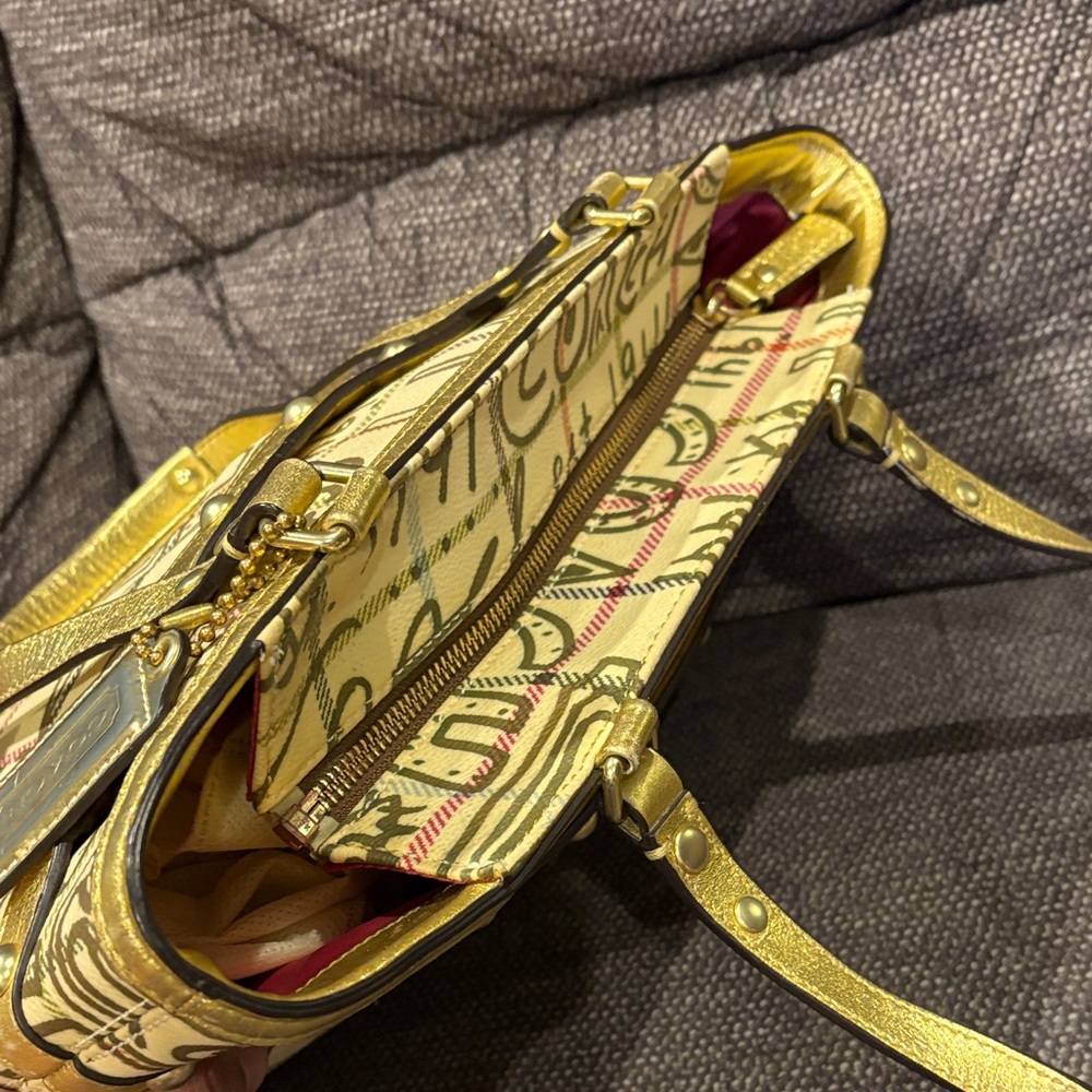 Coach Heritage Tattersall Graffiti Gold Tote Bag - Picture 7 of 12